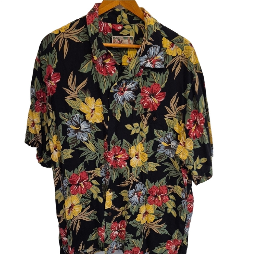 Tori Richard Black Floral Button Down Hawaiian Shirt